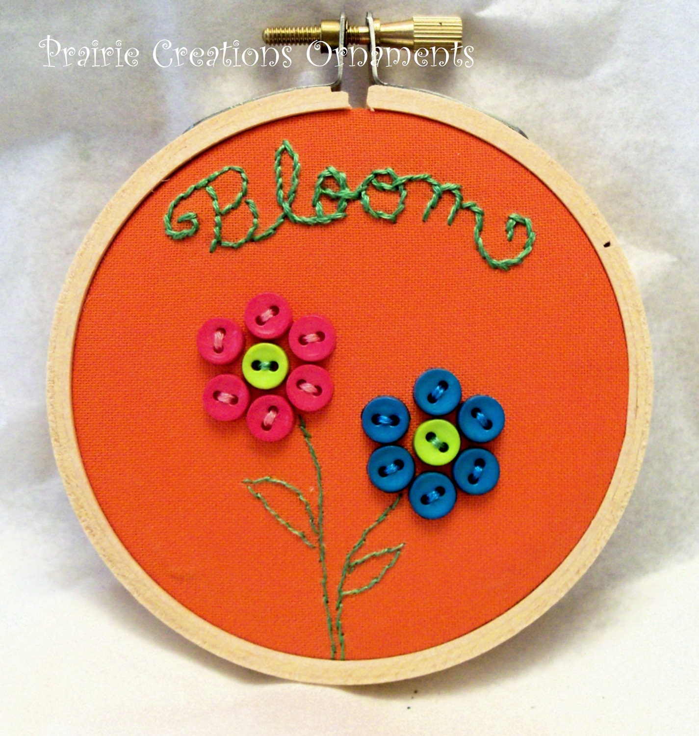 3" Hoop Art Hand Embroidered Button Flower Wall Decor Bloom - MyPrairieCreations