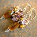 Artisan Cluster Earrings, Rich Golden Tiger Eye, Amethyst, Luxurious, Opulent
