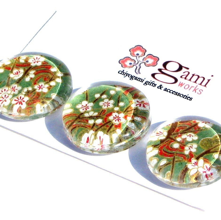 Glass Magnets - Japanese chiyogami - blooming branches -