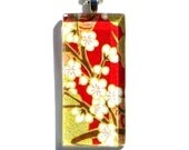 red and gold necklace pendant - glass and Japanese chiyogami - ruby radience dogtag