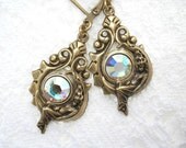 Crystal Moon - Antiqued Brass Moon Goddess Earrings