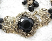 NightBlooms - Victorian Style Jet Black Antiqued Brass Bracelet