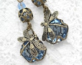 Sapphires and Dragonflies - Blue Glass Earrings