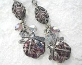 Fancy Light Amethyst Dragonfly Charmed Glass Earrings