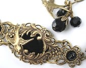 Night Flight Bracelet - Jet Black Glass and Antiqued Brass