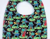 Danicing Musical Frogs Handmade Baby Bib, Infant or Toddler