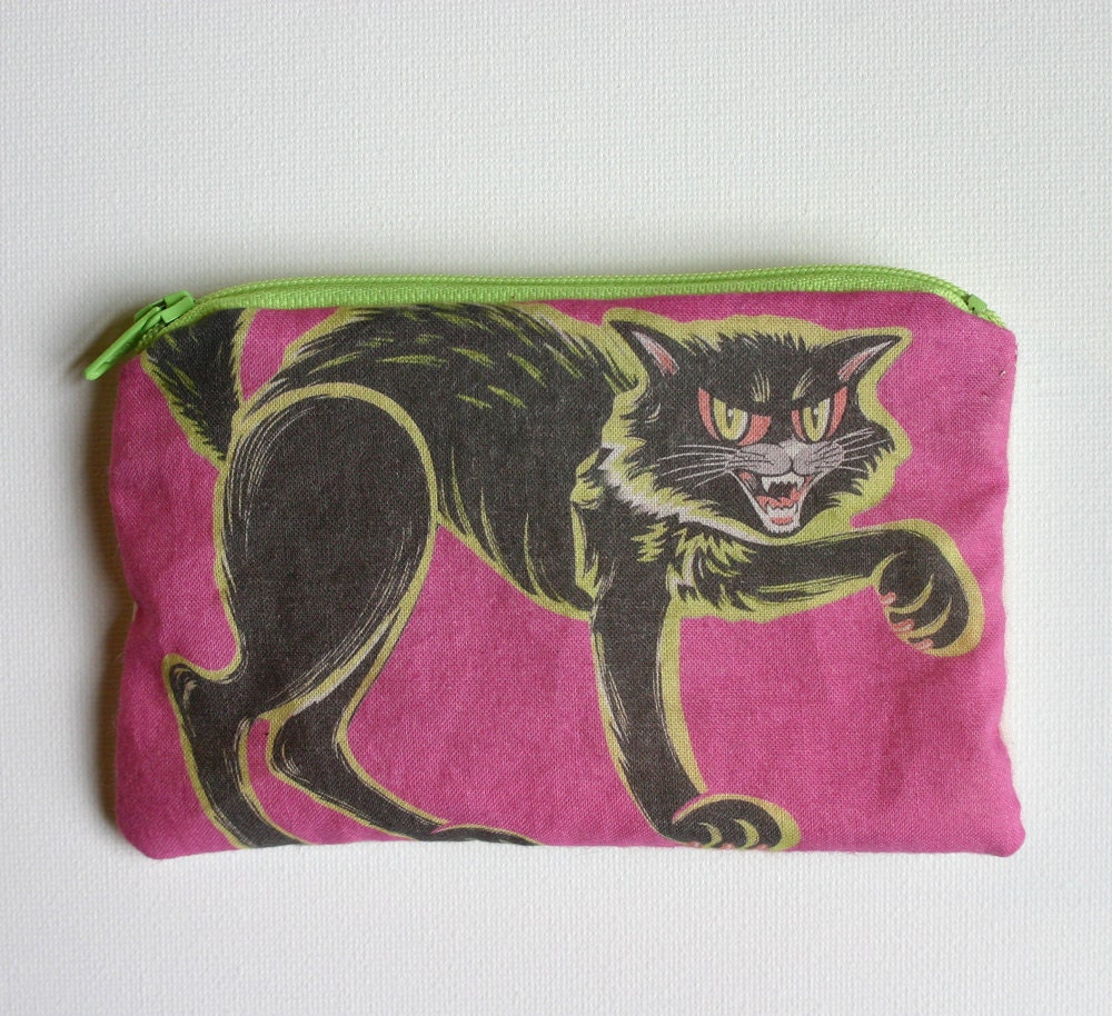 Vintage Halloween Cat Zipper Pouch