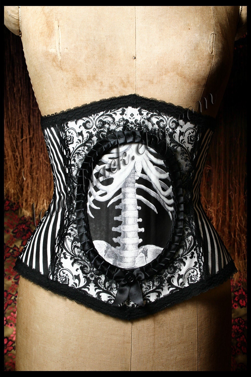 Skeleton Corset Ready to Ship Size 33 Inch Victorian Anatomical Cameo Cincher by Louise Black