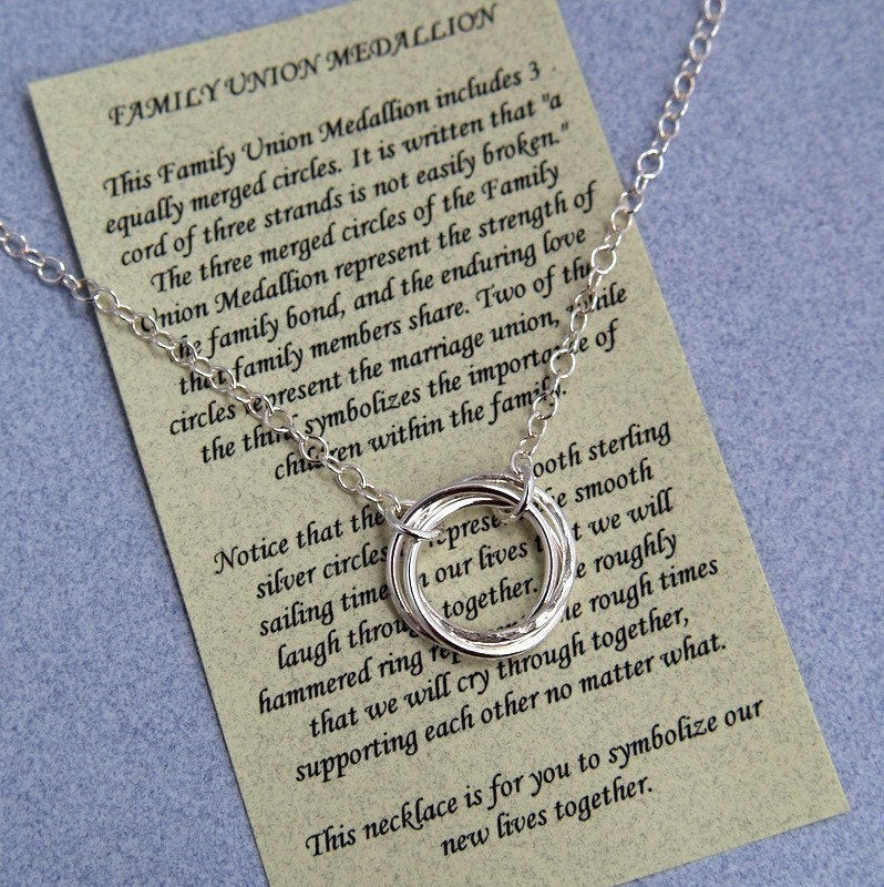 FAMILY UNION MEDALLION Necklace Sterling Silver with Poem - Wedding - Marriage - Step Children