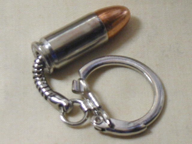 Bullet Key Chain Nickel 9mm - Birthday Gift for Him or Her