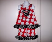 Jumbo Red Minnie Dot and Black Polka Dot Minnie Mouse Applique Ruffled Capri Pants Set 6 mo 9 mo 12 mo 18 mo 24 mo 2T 3T 4T 5T 6 6X 7