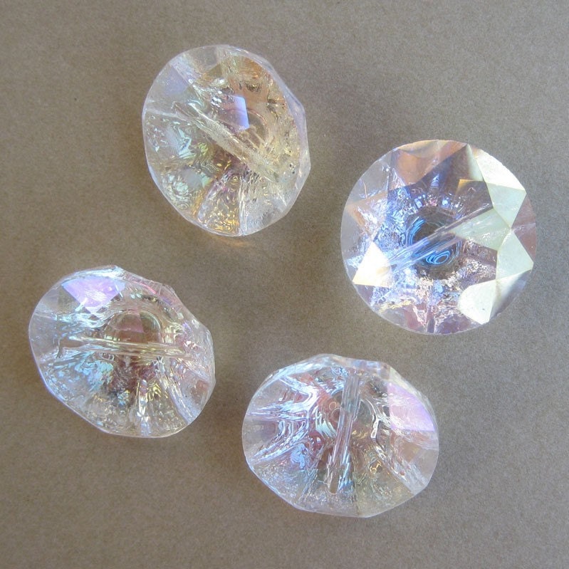 Transparent Glass Buttons - Faceted with AB Luster - 4 matching