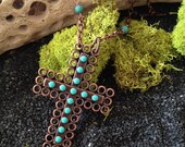 Enameled Copper Cross Necklace
