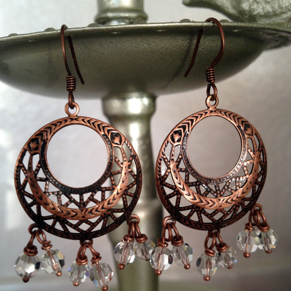 Copper and Crystal Earrings