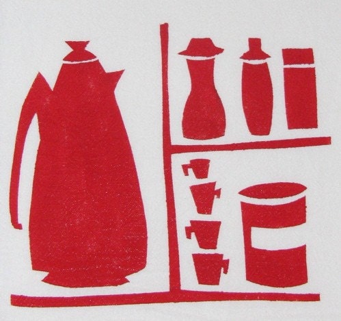 Coffee Items in Red Flour Sack Tea Towel
