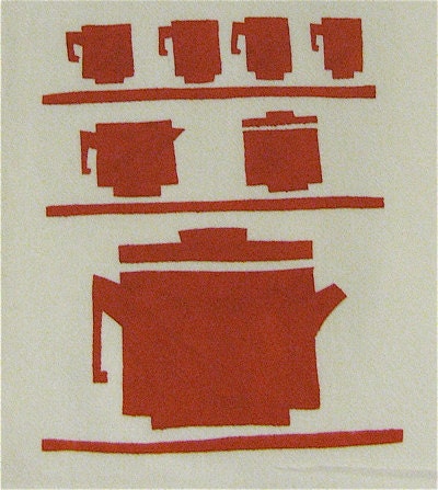 Red Tea Set Flour Sack Tea Towel