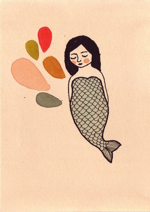 light blue mermaid gocco print