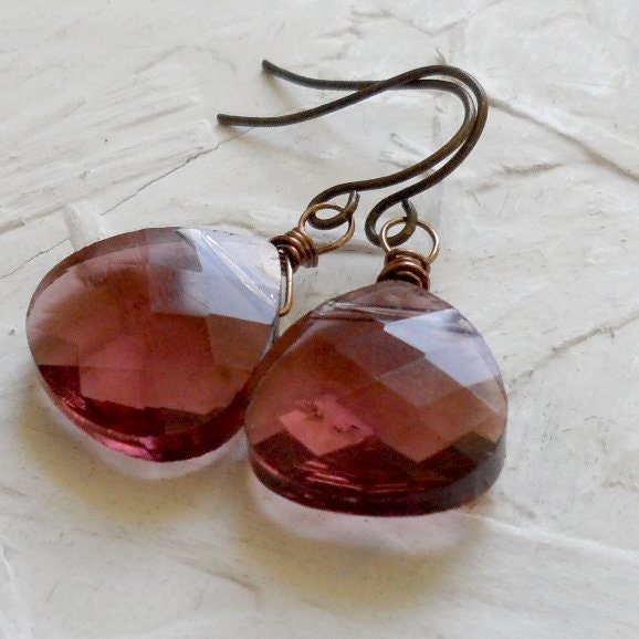 Plum Swarovski Antique Brass Earrings