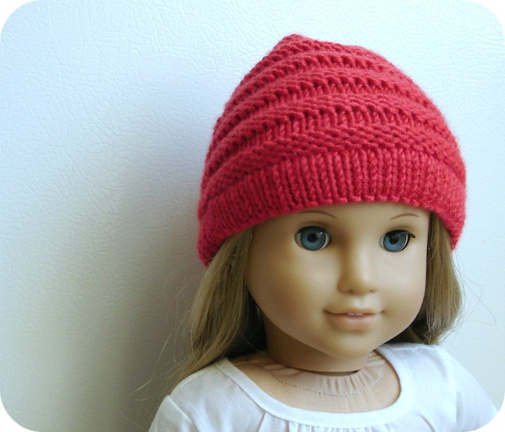 Sophie In Ruby Red - Slouchy Hat - Hand Knit For American Girl Dolls