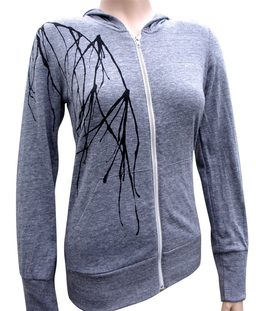 Branch Hoodie Organic Cotton Zip Sweatshirt Gray Unisex SMALL