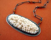 White Flower Necklace, Vintage White Flower Glass Cabochon, Wedding Bouquet Necklace - Bouquet of Winter Flowers