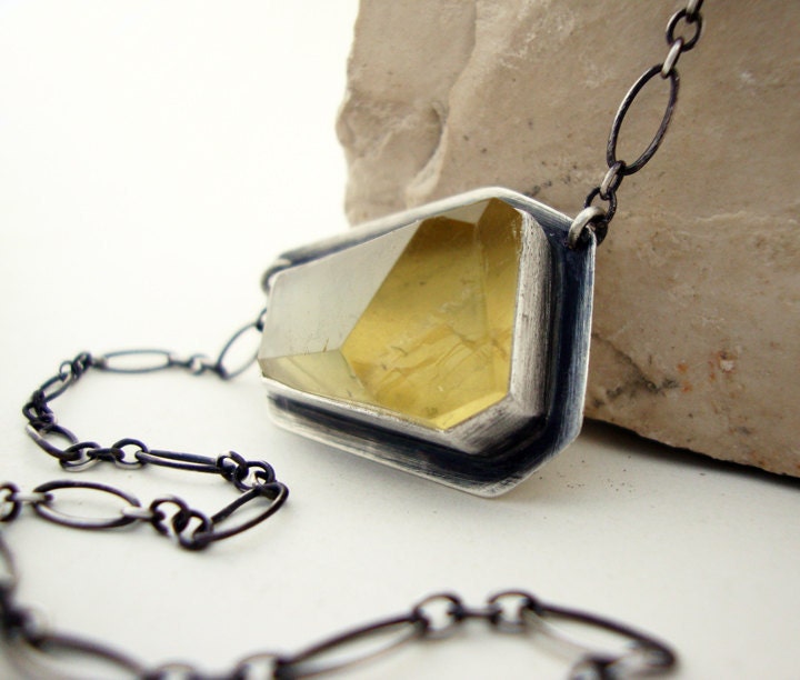 Yellow Quartz Necklace, Free Form Faceted Yellow Quartz, Modern Random Irregular Facet Quartz Necklace-Canary Dream  Necklace