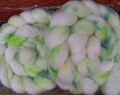 Supersorted BFL Superwash Roving (Top) Hand Painted Spinning or Felting Fibre 100g in speckled shades of green