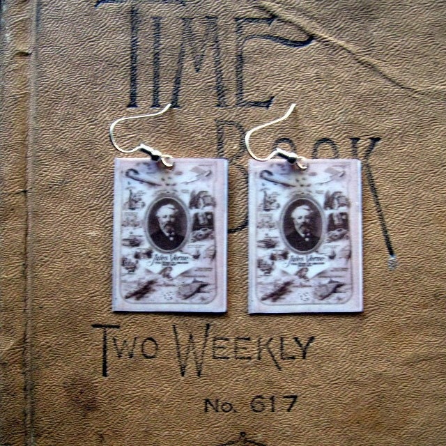 Jules Verne Steampunk Poster Image Earrings
