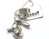 Hand stamped sterling silver charm rabbit necklace with quote - 24 Carrot