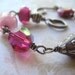 beaded bracelet oxidized sterling silver wire wrapped pink fushia purple lampwork vintage crystal womens jewelry