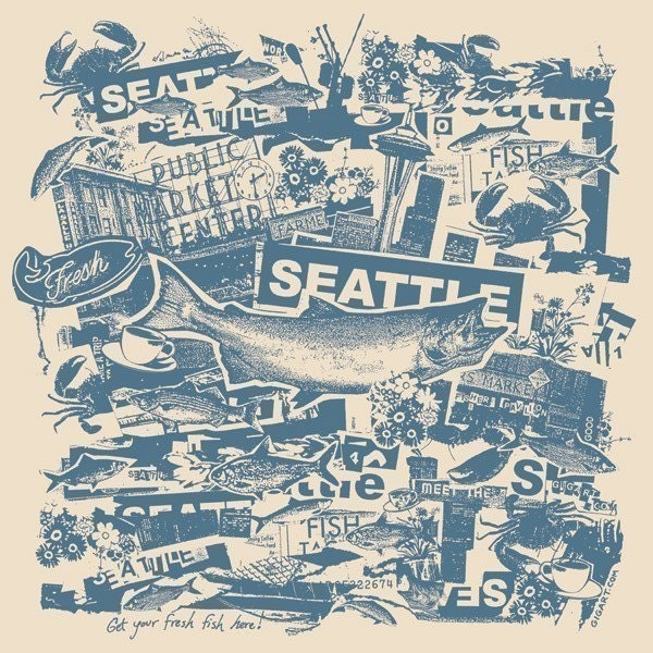 Seattle Vacation City Fish Collage Art Print - Etsy