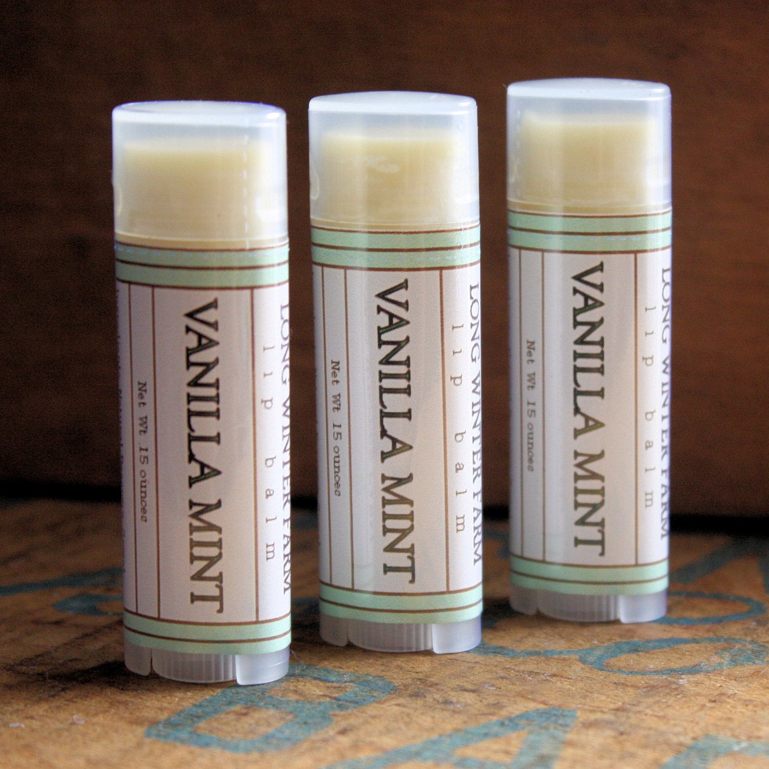 Vanilla Mint Lip Balm - One Tube Beeswax Shea Cocoa Butter Jojoba - LongWinterSoapCo