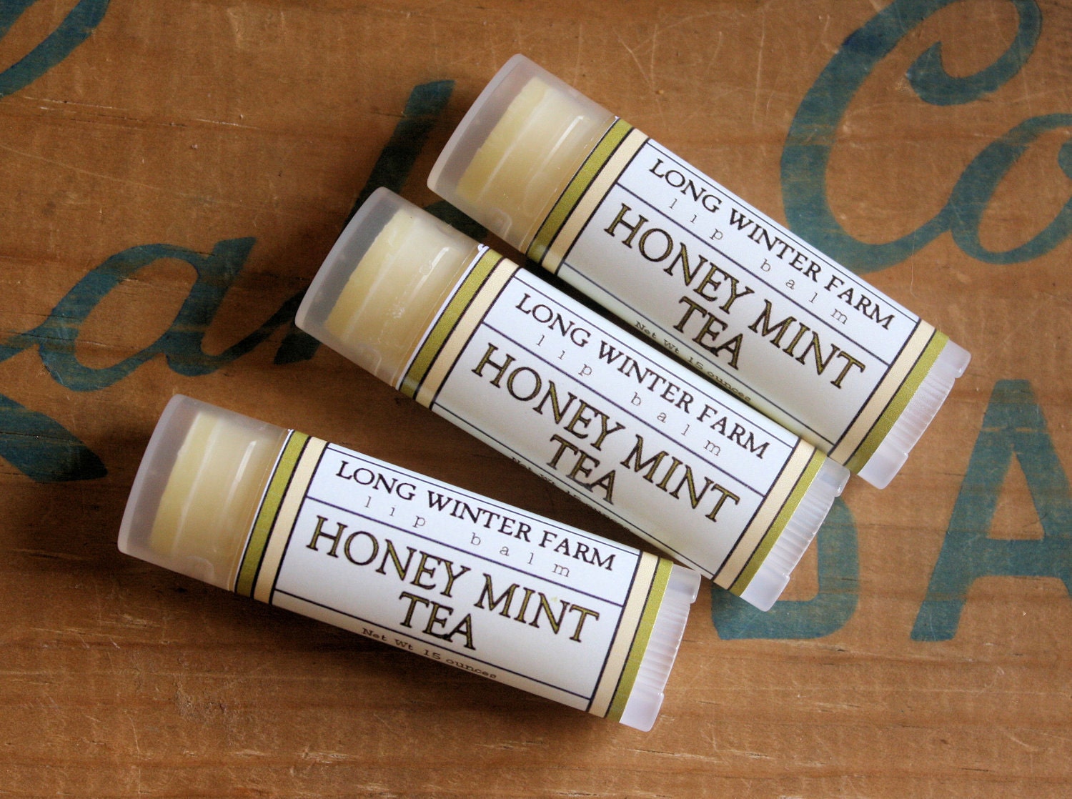 Honey Mint Tea Lip Balm - One Tube Beeswax Shea Cocoa Butter Jojoba
