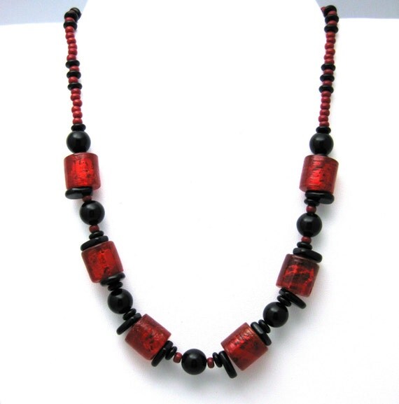 Ladybugs - Necklace and Earrings (Black and Red Glass)