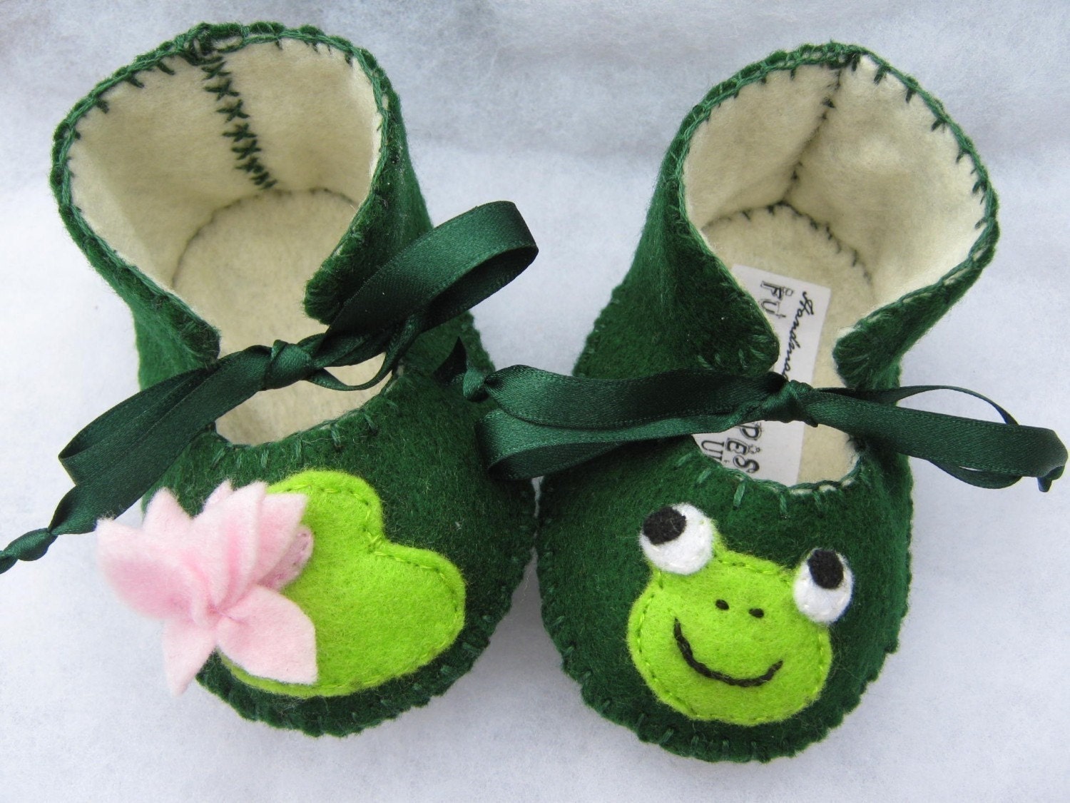 Dark Green Frogs and Lily Pad Baby Girl Booties Baby Shoes Baby Slippers
