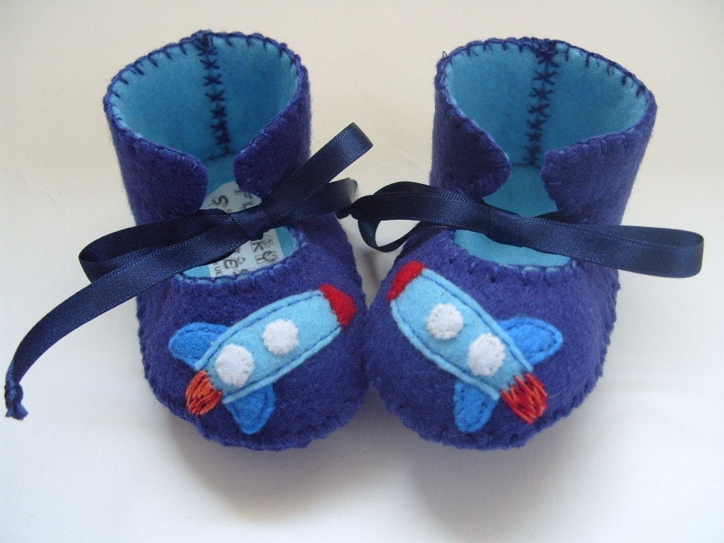 Beautiful Royal Blue and Light Blue Rocket Baby Boy Booties/Soft Baby Shoes/Slippers