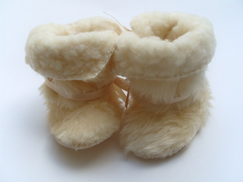 Champagne Ivory Faux Fur Baby Boots Faux Sheepskin Mukluks. Perfect for Winter Weddings, Christening, Baptism