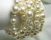 Ivory Pearl Crystal Bridal Bracelet Swarovski 7 Strands Elegant Classic Wedding, Beth B219B09