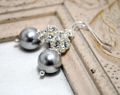 Crystal Bridal Earrings, Light Grey Pearl Earrings, Wedding Earrings, Swarovski Rhinestone, Bridal Jewelry, Bridesmaids Jewelry