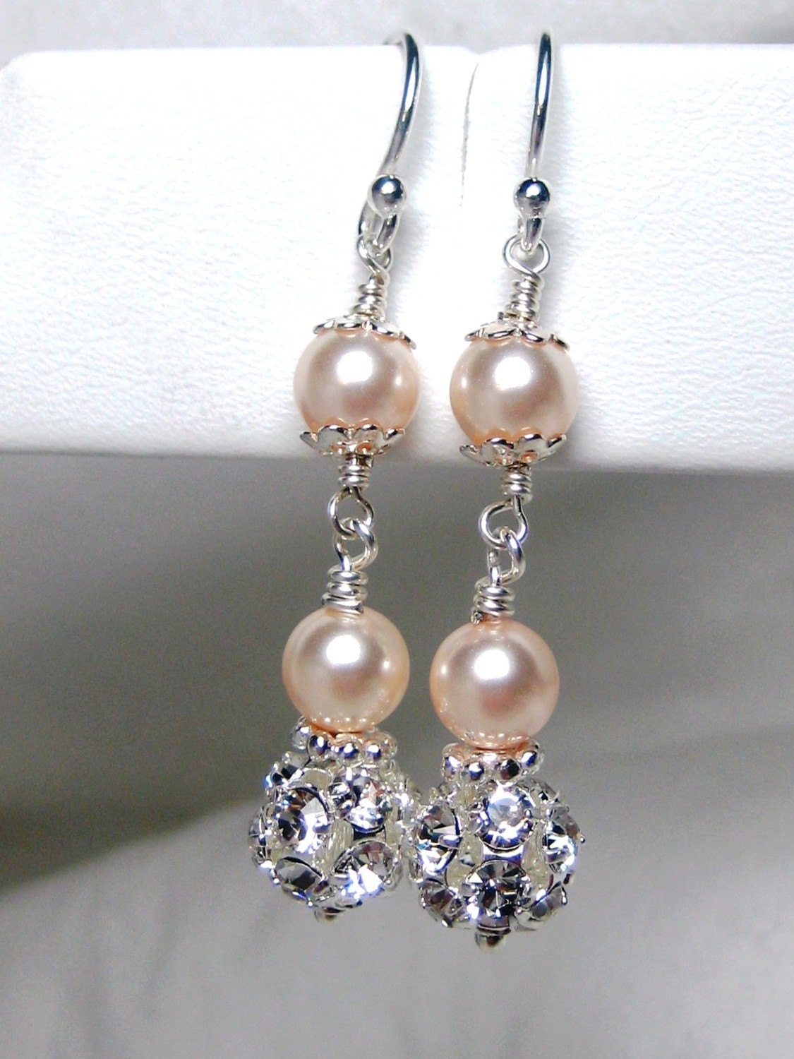 Champagne Pearl Bridal Earrings, Wedding Earrings, Bridesmaids, Swarovski Rhinestone, Sterling Silver, Special Occasion, Wedding Jewelry