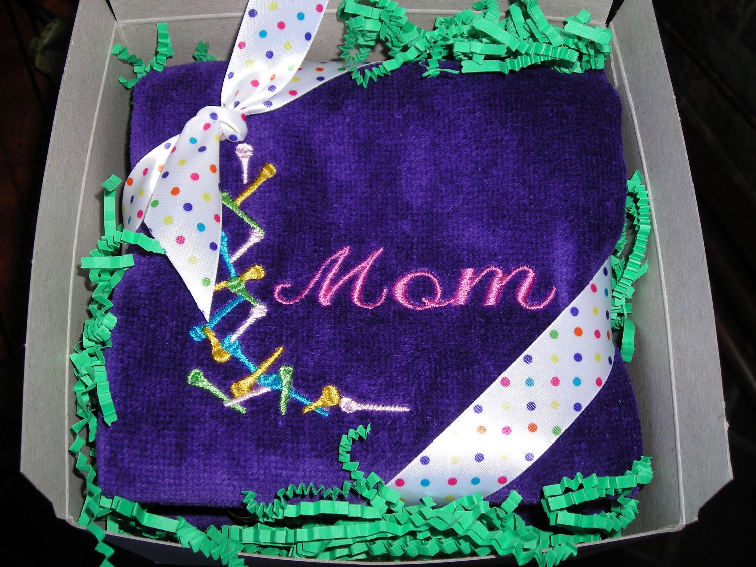 Embroidered Mom with Golf Tees Border Golf Towel by Never Felt Better