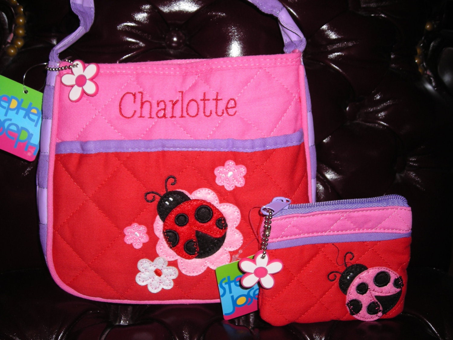 Personalized Stephen Joseph Quilted Purse Ladybug with Coordinating Coin Purse by Never Felt Better