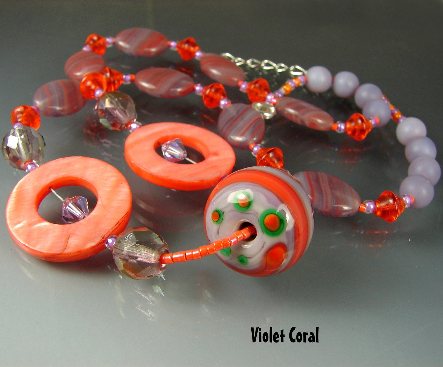 CLEARANCE Glass Lampwork Beads Handmade Beaded Necklace, Jewelry Art. Pendant VIOLET CORAL. Openstudio. Openstudiobeads.