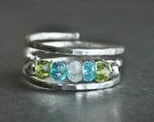 Custom Mothers / Grandmothers / Family Birthstone ring-- up to 5 genuine gemstones plus 2 sterling silver beads