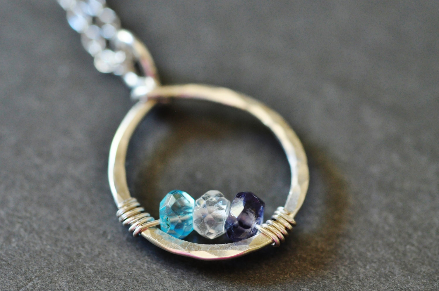 custom mothers family birthstone necklace CIRCLE OF LOVE sterling silver 3 stones