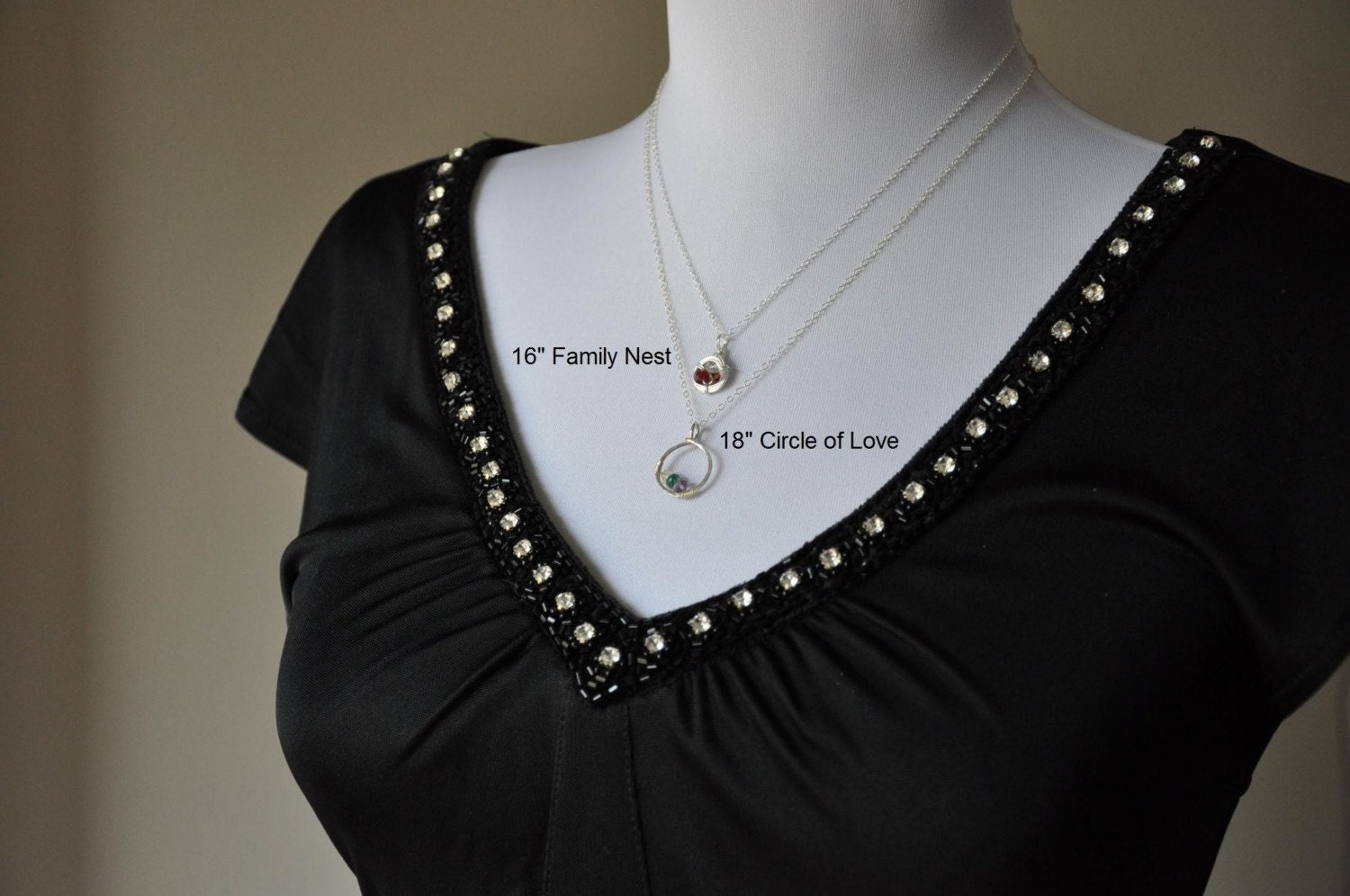 mothers necklace personalized birthstone CIRCLE OF LOVE sterling silver, 4 stones