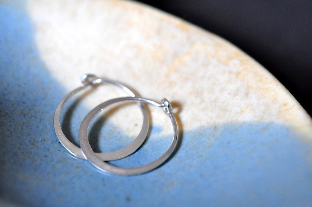ULTRA MINI 1/2 inch solid 18k white gold forged plain hoop earrings -- just around the lobe.perfect for sensitive piercings and children