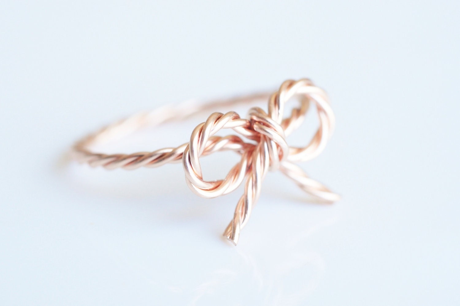 TINY BOW rope ring - 14k Rose gold filled twisted wire wrap