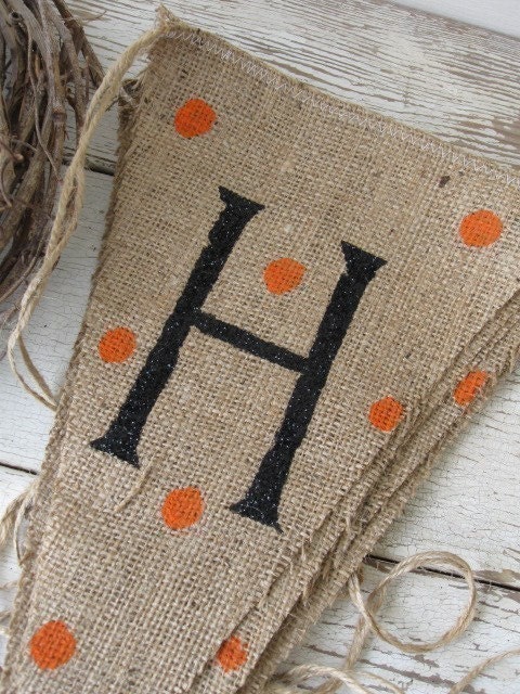 HALLOWEEN Glitter Burlap Banner Pennant Bunting