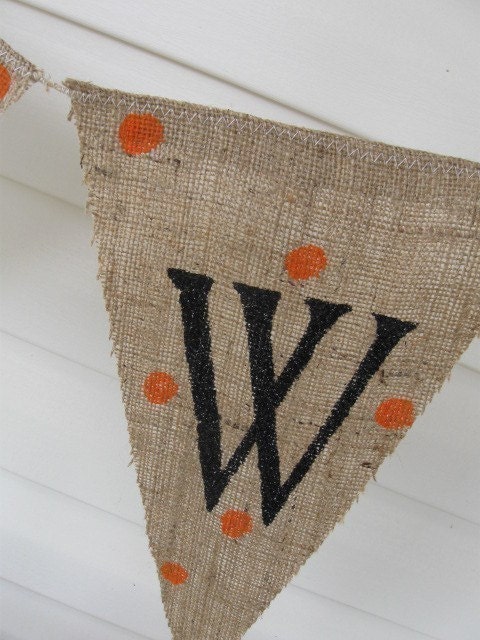 HALLOWEEN Glitter Burlap Banner Pennant Bunting